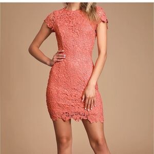 New with tag Lulu's Romance Language Vibrant Coral Backless Lace Dress size XL
